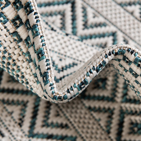Teal 5' 3 x 5' 3 Outdoor Striped Octagon Area Rug Weather Resistant for Patio, Deck, Terrace, Balcony, Porch Geometric Pattern Waterproof Carpet for Sale at Rug Engine