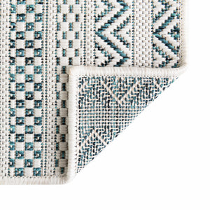 Teal 5' 3 x 5' 3 Outdoor Striped Octagon Area Rug Weather Resistant for Patio, Deck, Terrace, Balcony, Porch Geometric Pattern Waterproof Carpet for Sale at Rug Engine