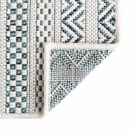 Teal 7' 10 x 7' 10 Outdoor Striped Octagon Area Rug Weather Resistant for Patio, Deck, Terrace, Balcony, Porch Geometric Pattern Waterproof Carpet for Sale at Rug Engine