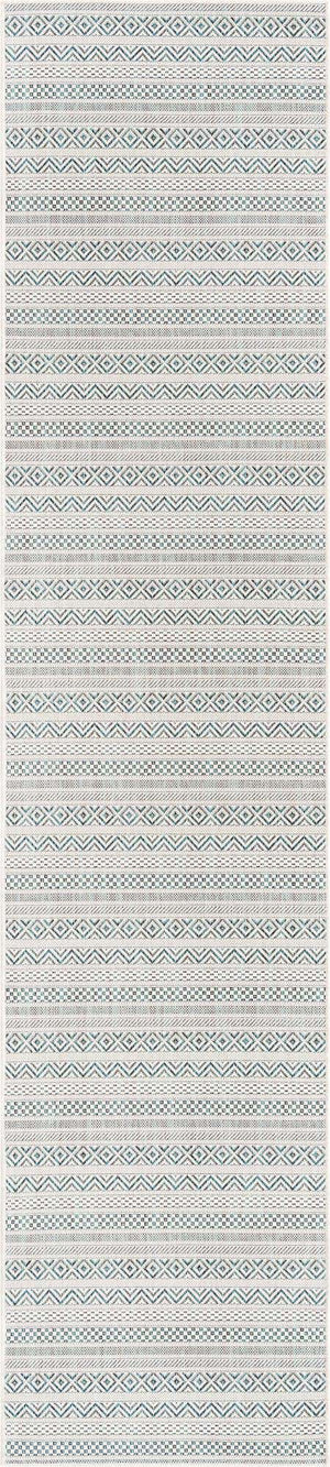 Teal 2' 7 x 12' Outdoor Striped Runner Area Rug Weather Resistant for Patio, Deck, Terrace, Balcony, Porch Geometric Pattern Waterproof Carpet for Sale at Rug Engine