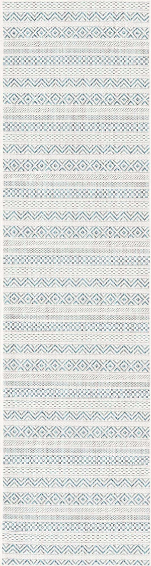 Teal 2' x 8' Outdoor Striped Runner Area Rug Weather Resistant for Patio, Deck, Terrace, Balcony, Porch Geometric Pattern Waterproof Carpet for Sale at Rug Engine