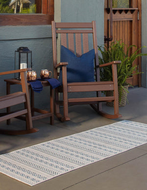 Teal 2' x 6' 1 Outdoor Striped Runner Area Rug Weather Resistant for Patio, Deck, Terrace, Balcony, Porch Geometric Pattern Waterproof Carpet for Sale at Rug Engine