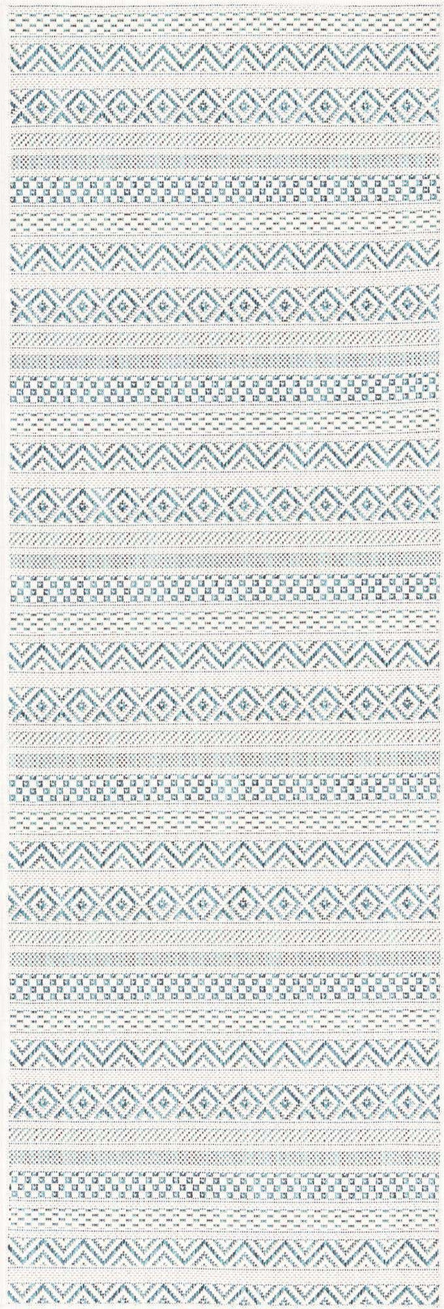 Teal 2' x 6' 1 Outdoor Striped Runner Area Rug Weather Resistant for Patio, Deck, Terrace, Balcony, Porch Geometric Pattern Waterproof Carpet for Sale at Rug Engine