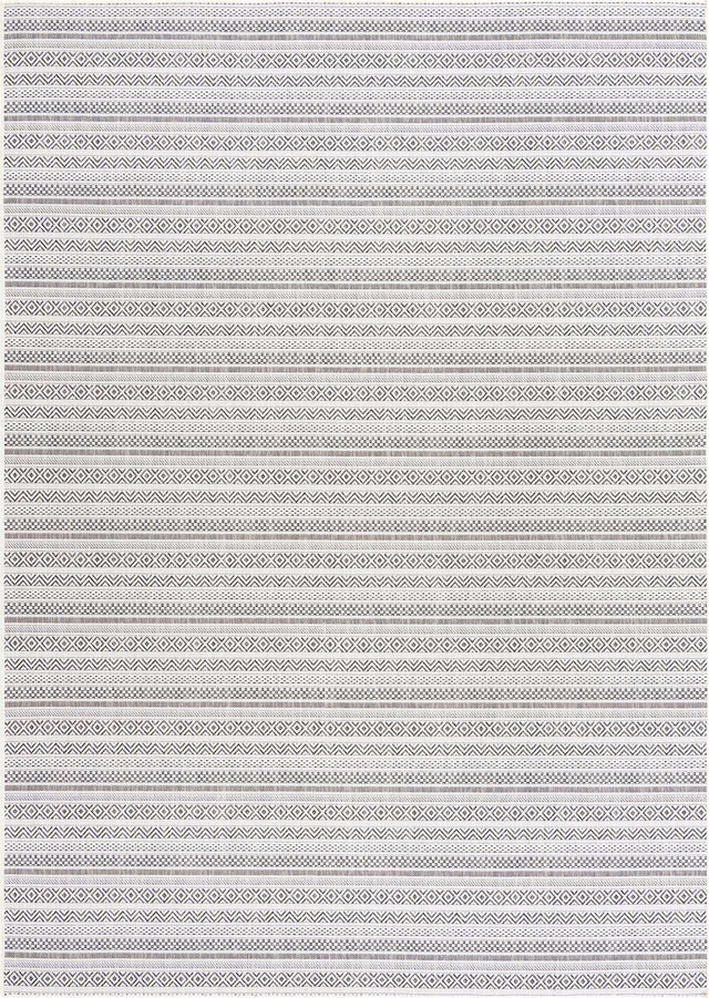Beige 7' 10 x 11' Outdoor Striped Rectangle Area Rug Weather Resistant for Patio, Deck, Terrace, Balcony, Porch Geometric Pattern Waterproof Carpet for Sale at Rug Engine