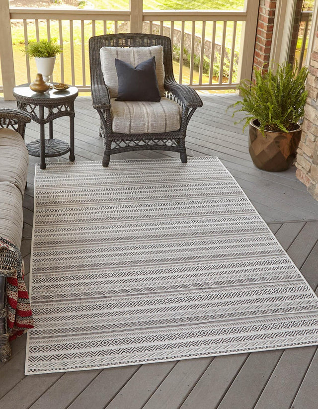 Beige 7' 1 x 10' Outdoor Striped Rectangle Area Rug Weather Resistant for Patio, Deck, Terrace, Balcony, Porch Geometric Pattern Waterproof Carpet for Sale at Rug Engine