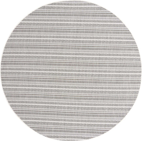 Beige 8' x 8' Outdoor Striped Round Rug