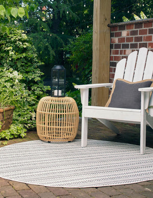 Beige 4' 1 x 4' 1 Outdoor Striped Round Area Rug Weather Resistant for Patio, Deck, Terrace, Balcony, Porch Geometric Pattern Waterproof Carpet for Sale at Rug Engine