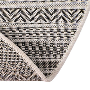 Beige 5' 3 x 5' 3 Outdoor Striped Round Area Rug Weather Resistant for Patio, Deck, Terrace, Balcony, Porch Geometric Pattern Waterproof Carpet for Sale at Rug Engine