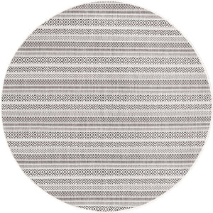 Beige 5' 3 x 5' 3 Outdoor Striped Round Area Rug Weather Resistant for Patio, Deck, Terrace, Balcony, Porch Geometric Pattern Waterproof Carpet for Sale at Rug Engine