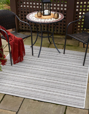 Beige 5' 3 x 5' 3 Outdoor Striped Square Area Rug Weather Resistant for Patio, Deck, Terrace, Balcony, Porch Geometric Pattern Waterproof Carpet for Sale at Rug Engine