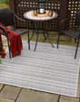 Beige 5' 3 x 5' 3 Outdoor Striped Square Area Rug Weather Resistant for Patio, Deck, Terrace, Balcony, Porch Geometric Pattern Waterproof Carpet for Sale at Rug Engine