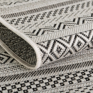 Beige 5' 3 x 5' 3 Outdoor Striped Square Area Rug Weather Resistant for Patio, Deck, Terrace, Balcony, Porch Geometric Pattern Waterproof Carpet for Sale at Rug Engine