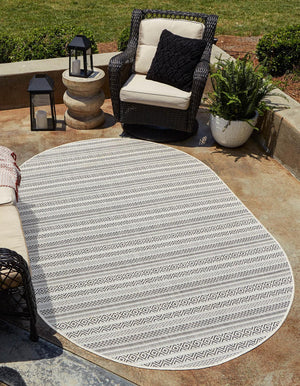 Beige 3' 1 x 5' 3 Outdoor Striped Oval Area Rug Weather Resistant for Patio, Deck, Terrace, Balcony, Porch Geometric Pattern Waterproof Carpet for Sale at Rug Engine