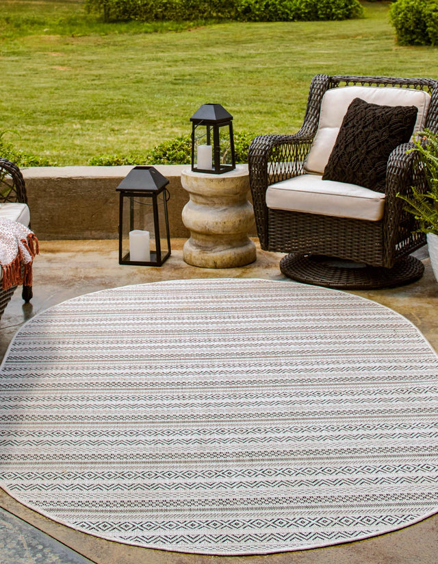 Beige 5' 3 x 8' Outdoor Striped Oval Area Rug Weather Resistant for Patio, Deck, Terrace, Balcony, Porch Geometric Pattern Waterproof Carpet for Sale at Rug Engine