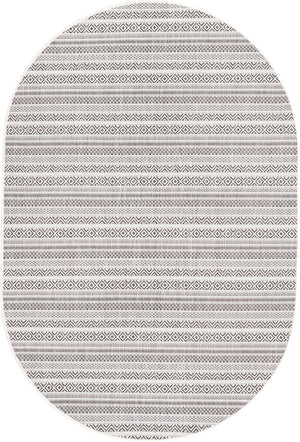 Beige 5' 3 x 8' Outdoor Striped Oval Area Rug Weather Resistant for Patio, Deck, Terrace, Balcony, Porch Geometric Pattern Waterproof Carpet for Sale at Rug Engine