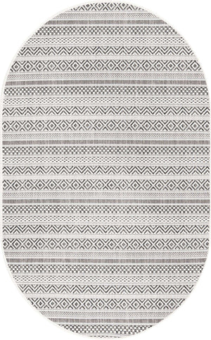 Beige 3' 1 x 5' 3 Outdoor Striped Oval Area Rug Weather Resistant for Patio, Deck, Terrace, Balcony, Porch Geometric Pattern Waterproof Carpet for Sale at Rug Engine