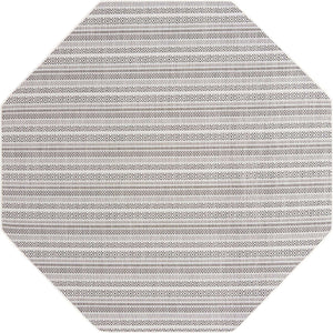 Beige 7' 10 x 7' 10 Outdoor Striped Octagon Area Rug Weather Resistant for Patio, Deck, Terrace, Balcony, Porch Geometric Pattern Waterproof Carpet for Sale at Rug Engine