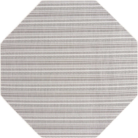 Beige 7' 10 x 7' 10 Outdoor Striped Octagon Area Rug Weather Resistant for Patio, Deck, Terrace, Balcony, Porch Geometric Pattern Waterproof Carpet for Sale at Rug Engine