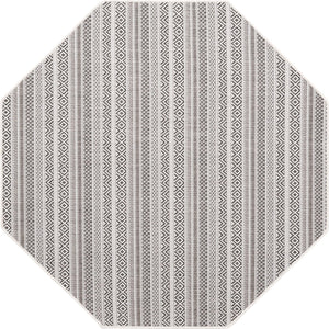 Beige 5' 3 x 5' 3 Outdoor Striped Octagon Area Rug Weather Resistant for Patio, Deck, Terrace, Balcony, Porch Geometric Pattern Waterproof Carpet for Sale at Rug Engine