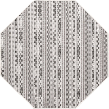 Beige 5' 3 x 5' 3 Outdoor Striped Octagon Area Rug Weather Resistant for Patio, Deck, Terrace, Balcony, Porch Geometric Pattern Waterproof Carpet for Sale at Rug Engine