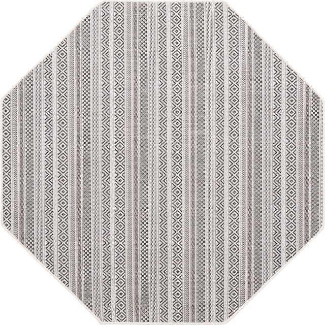 Beige 5' 3 x 5' 3 Outdoor Striped Octagon Area Rug Weather Resistant for Patio, Deck, Terrace, Balcony, Porch Geometric Pattern Waterproof Carpet for Sale at Rug Engine