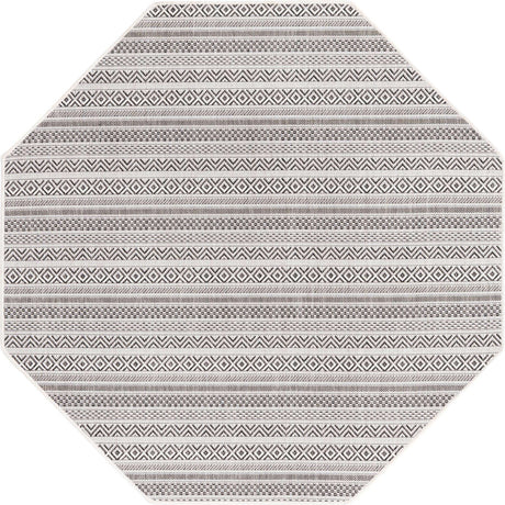 Beige 5' 3 x 5' 3 Outdoor Striped Octagon Area Rug Weather Resistant for Patio, Deck, Terrace, Balcony, Porch Geometric Pattern Waterproof Carpet for Sale at Rug Engine