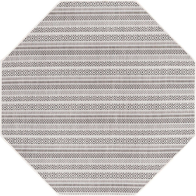 Beige 5' 3 x 5' 3 Outdoor Striped Octagon Area Rug Weather Resistant for Patio, Deck, Terrace, Balcony, Porch Geometric Pattern Waterproof Carpet for Sale at Rug Engine