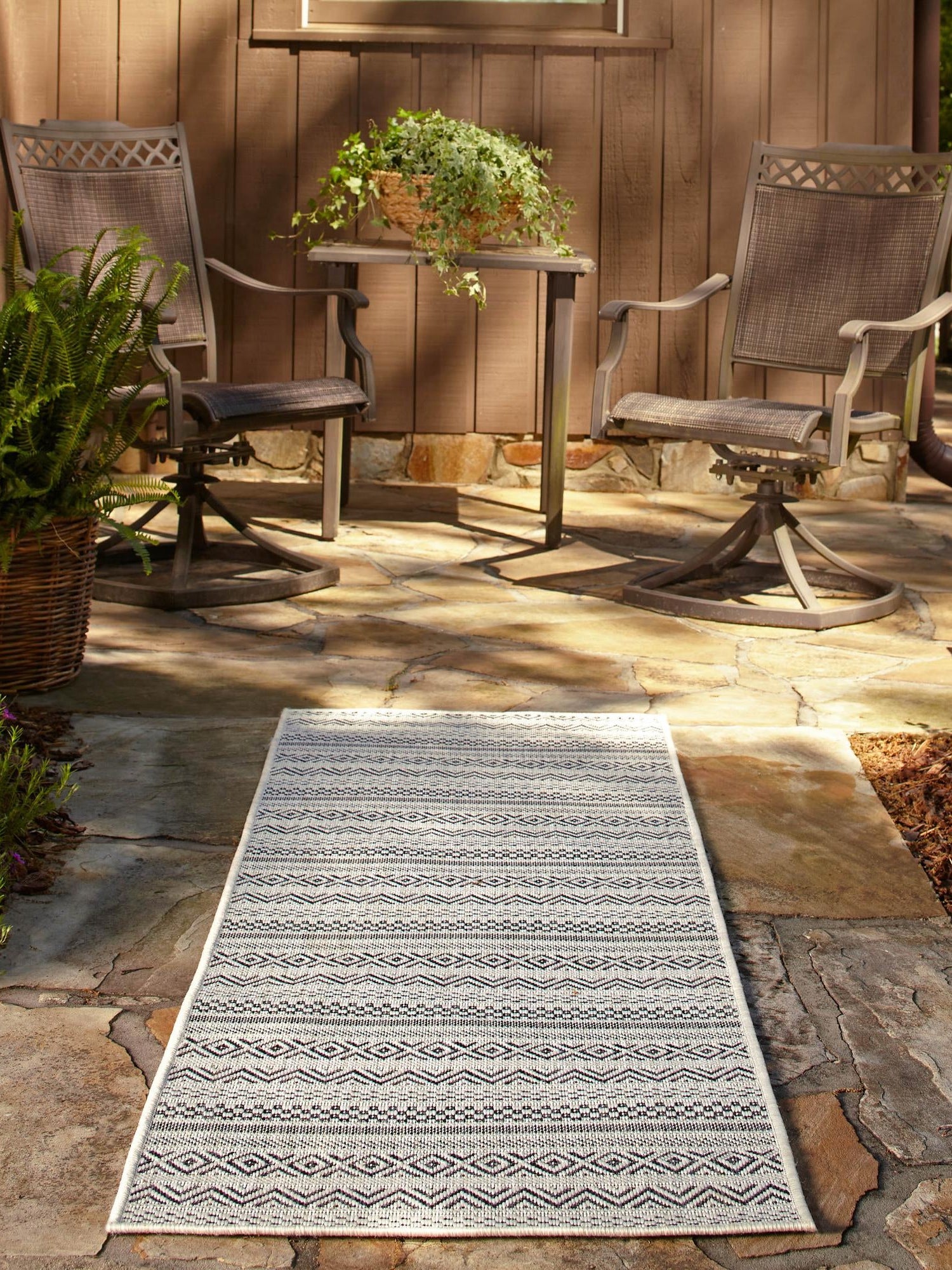 Beige 2' 7 x 12' Outdoor Striped Runner Area Rug Weather Resistant for Patio, Deck, Terrace, Balcony, Porch