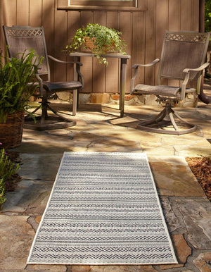 Beige 2' x 8' Outdoor Striped Runner Area Rug Weather Resistant for Patio, Deck, Terrace, Balcony, Porch Geometric Pattern Waterproof Carpet for Sale at Rug Engine