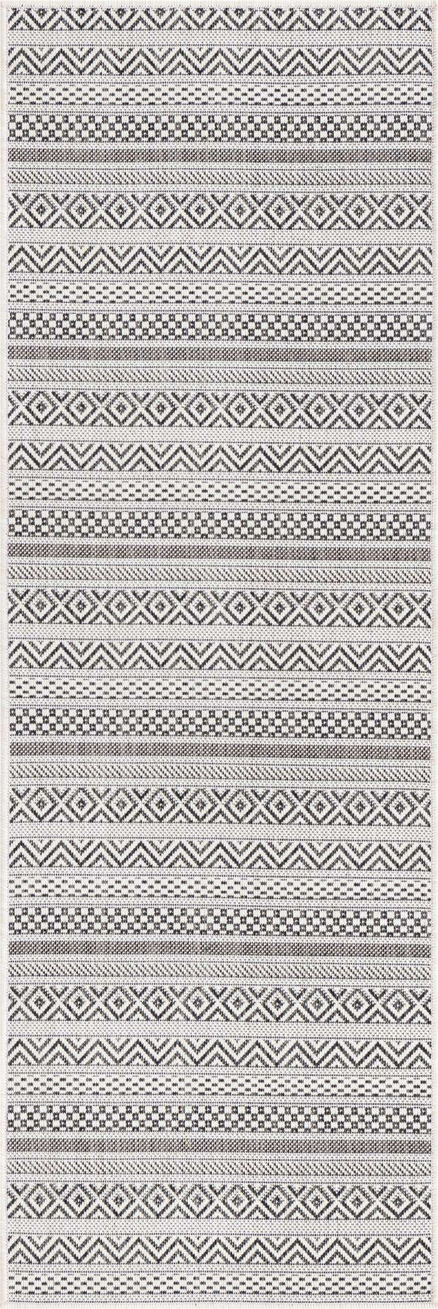Beige 2' x 6' 1 Outdoor Striped Runner Area Rug Weather Resistant for Patio, Deck, Terrace, Balcony, Porch Geometric Pattern Waterproof Carpet for Sale at Rug Engine