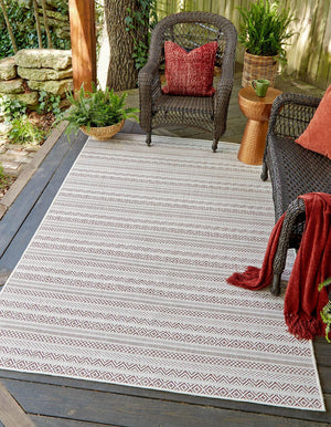 Red 6' 1 x 9' Outdoor Striped Rectangle Rug