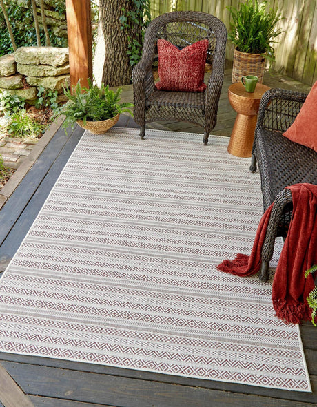 Red 6' 1 x 9' Outdoor Striped Rectangle Rug