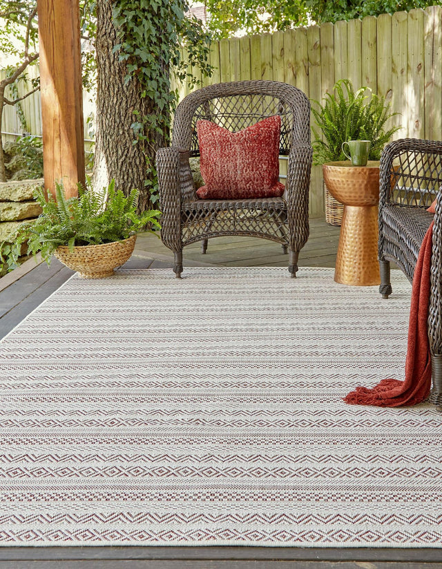 Red 4' 1 x 6' 1 Outdoor Striped Rectangle Area Rug Weather Resistant for Patio, Deck, Terrace, Balcony, Porch Geometric Pattern Waterproof Carpet for Sale at Rug Engine