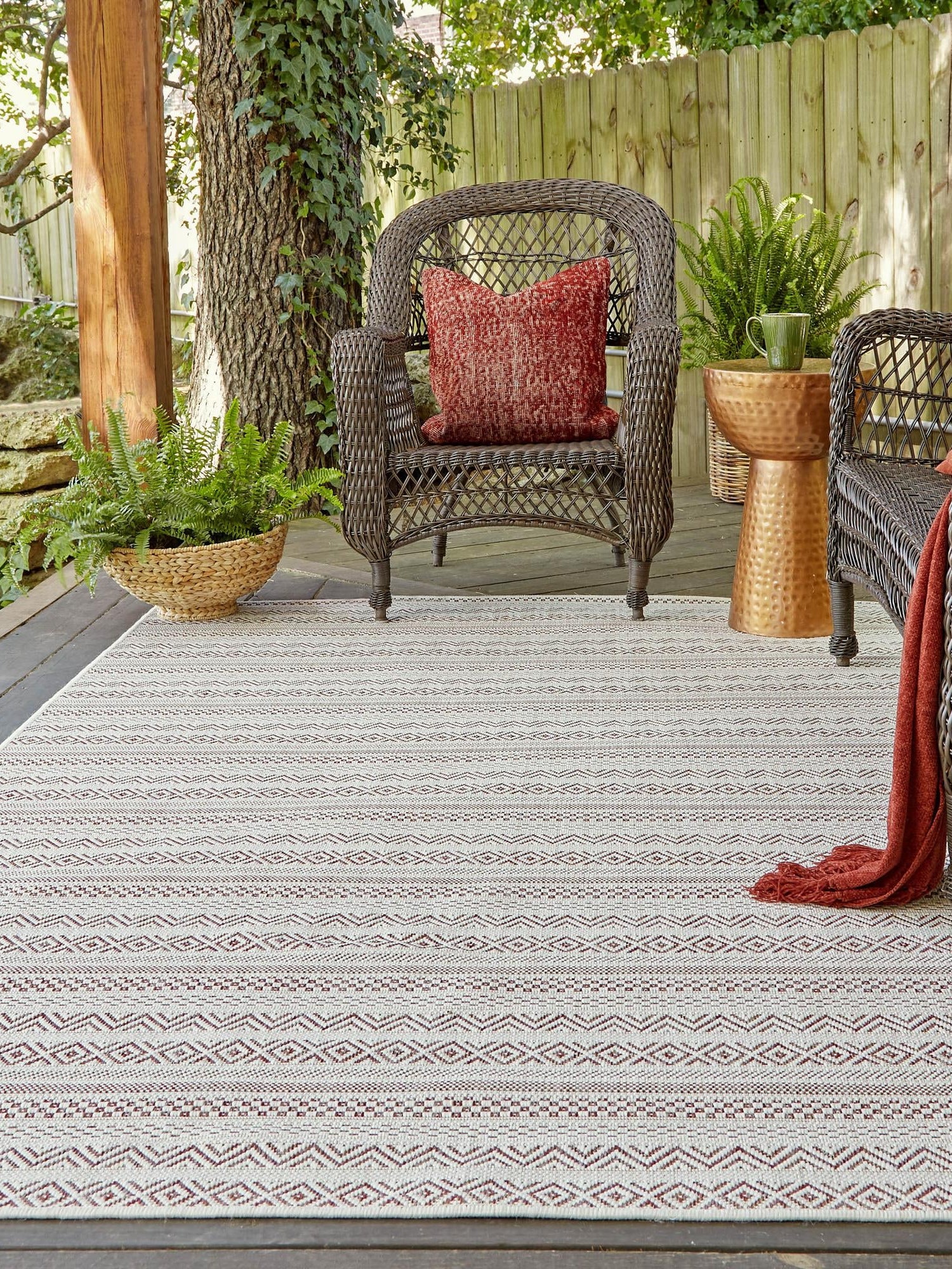 Red 7' 10 x 11' Outdoor Striped Rectangle Area Rug Weather Resistant for Patio, Deck, Terrace, Balcony, Porch Geometric Pattern Waterproof Carpet for Sale at Rug Engine