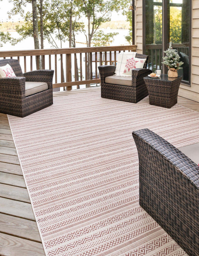 Red 2' x 3' 1 Outdoor Striped Rectangle Area Rug Weather Resistant for Patio, Deck, Terrace, Balcony, Porch Geometric Pattern Waterproof Carpet for Sale at Rug Engine