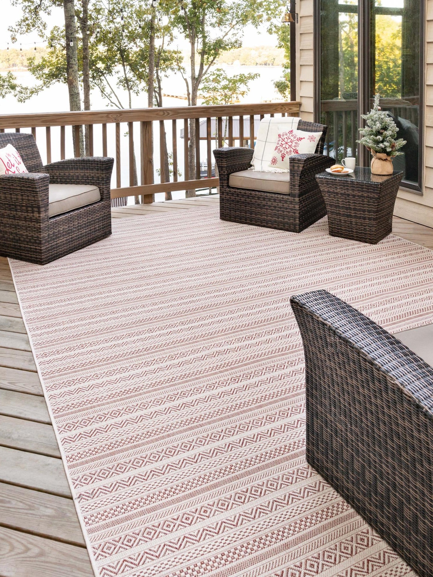 Red 5' 3 x 8' Outdoor Striped Rectangle Area Rug Weather Resistant for Patio, Deck, Terrace, Balcony, Porch Geometric Pattern Waterproof Carpet for Sale at Rug Engine