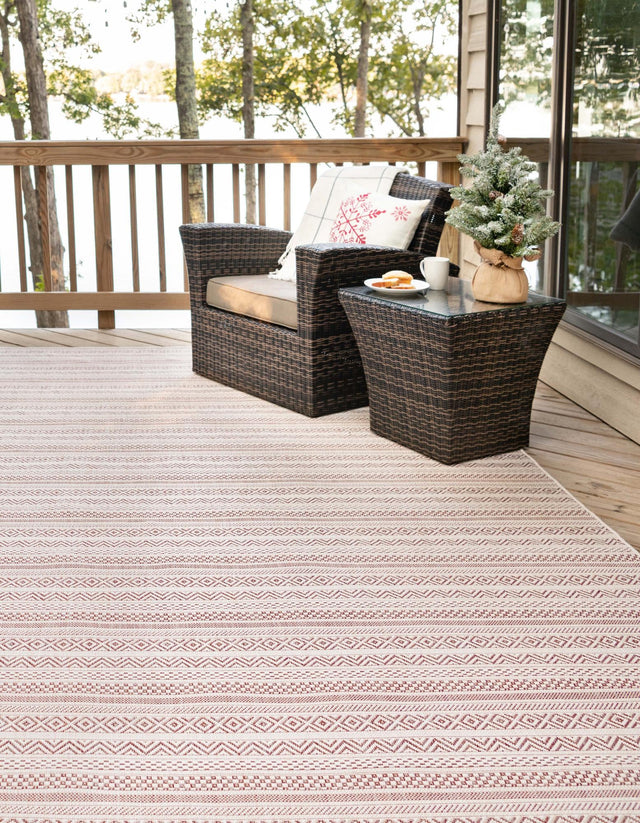 Red 10' x 13' 1 Outdoor Striped Rectangle Area Rug Weather Resistant for Patio, Deck, Terrace, Balcony, Porch Geometric Pattern Waterproof Carpet for Sale at Rug Engine