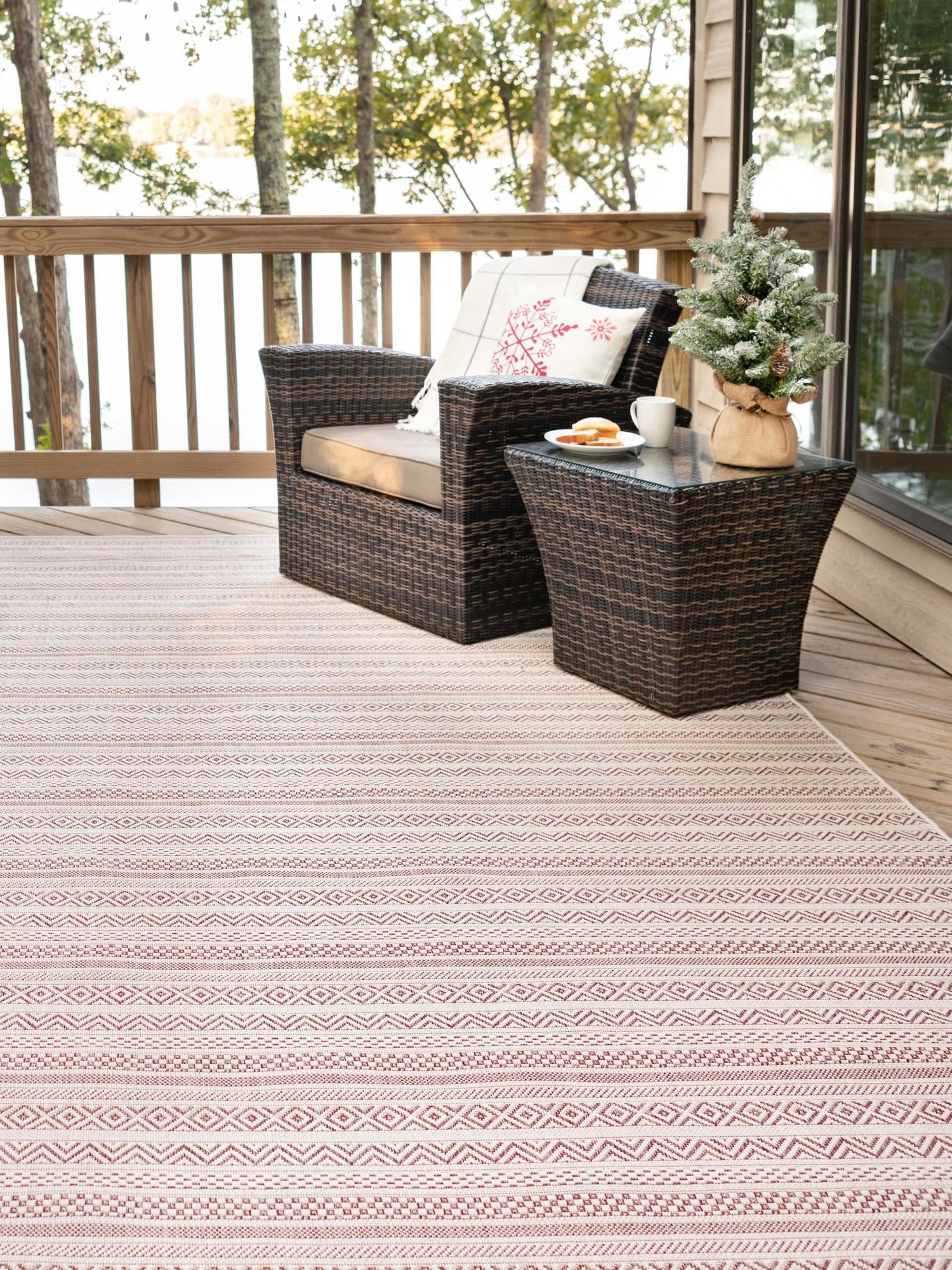 Red 7' 10 x 11' Outdoor Striped Rectangle Area Rug Weather Resistant for Patio, Deck, Terrace, Balcony, Porch Geometric Pattern Waterproof Carpet for Sale at Rug Engine