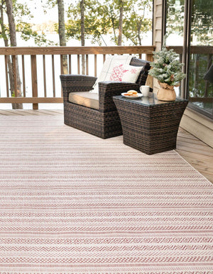 Red 7' 10 x 11' Outdoor Striped Rectangle Area Rug Weather Resistant for Patio, Deck, Terrace, Balcony, Porch Geometric Pattern Waterproof Carpet for Sale at Rug Engine