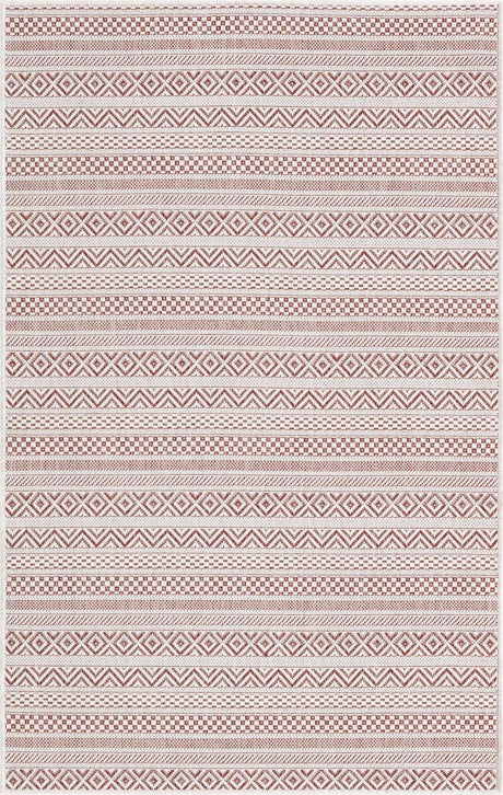 Red 3' 1 x 5' 3 Outdoor Striped Rectangle Rug