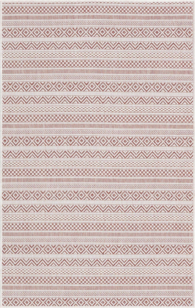 Red 3' 1 x 5' 3 Outdoor Striped Rectangle Rug
