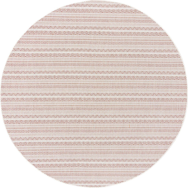 Red 7' 10 x 7' 10 Outdoor Striped Round Area Rug Weather Resistant for Patio, Deck, Terrace, Balcony, Porch Geometric Pattern Waterproof Carpet for Sale at Rug Engine