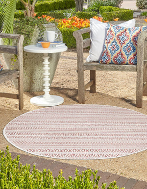 Red 3' 1 x 3' 1 Outdoor Striped Round Area Rug Weather Resistant for Patio, Deck, Terrace, Balcony, Porch Geometric Pattern Waterproof Carpet for Sale at Rug Engine