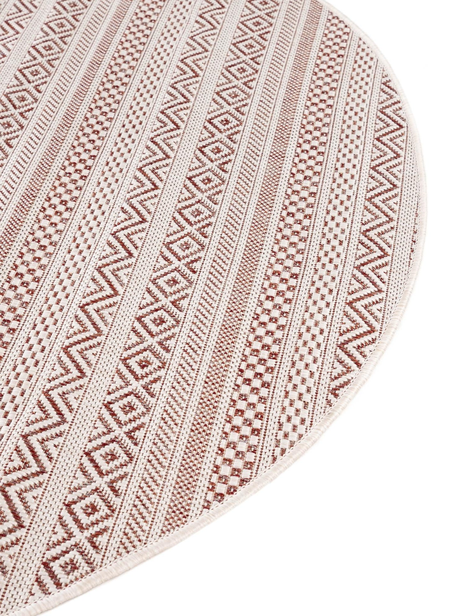 Red 3' 1 x 3' 1 Outdoor Striped Round Area Rug Weather Resistant for Patio, Deck, Terrace, Balcony, Porch Geometric Pattern Waterproof Carpet for Sale at Rug Engine