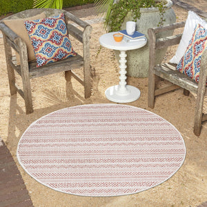 Red 7' 10 x 7' 10 Outdoor Striped Round Area Rug Weather Resistant for Patio, Deck, Terrace, Balcony, Porch Geometric Pattern Waterproof Carpet for Sale at Rug Engine