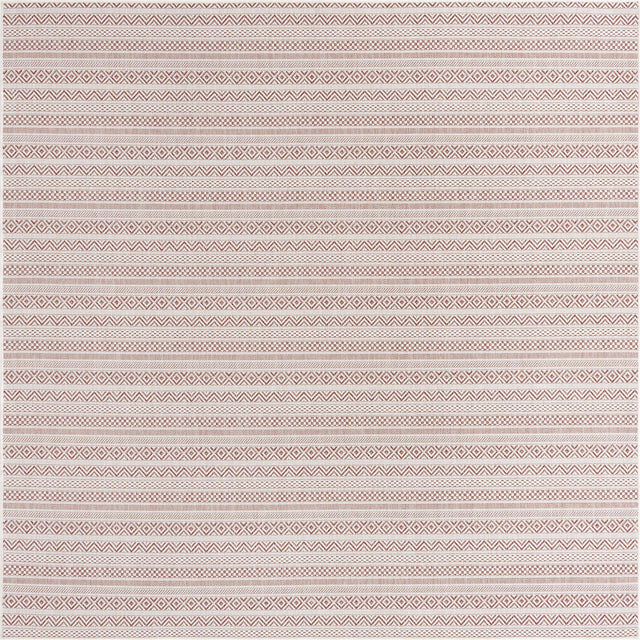 Red 7' 10 x 7' 10 Outdoor Striped Square Area Rug Weather Resistant for Patio, Deck, Terrace, Balcony, Porch Geometric Pattern Waterproof Carpet for Sale at Rug Engine