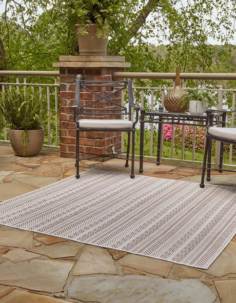 Red 5' 3 x 5' 3 Outdoor Striped Square Area Rug Weather Resistant for Patio, Deck, Terrace, Balcony, Porch Geometric Pattern Waterproof Carpet for Sale at Rug Engine