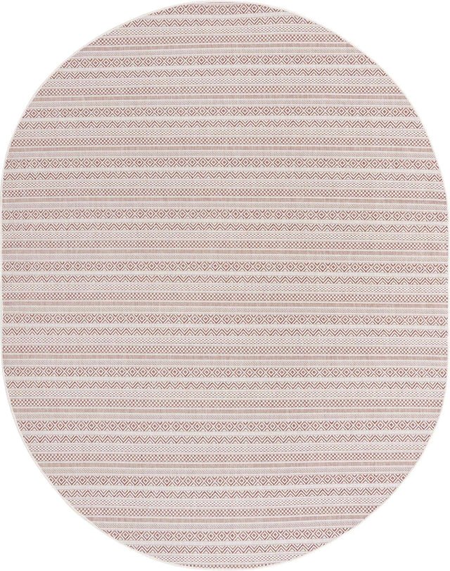 Red 7' 10 x 10' Outdoor Striped Oval Area Rug Weather Resistant for Patio, Deck, Terrace, Balcony, Porch Geometric Pattern Waterproof Carpet for Sale at Rug Engine