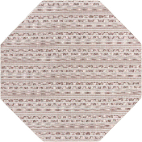 Red 7' 10 x 7' 10 Outdoor Striped Octagon Area Rug Weather Resistant for Patio, Deck, Terrace, Balcony, Porch Geometric Pattern Waterproof Carpet for Sale at Rug Engine