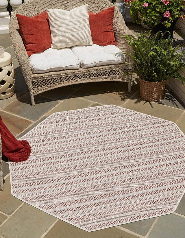 Red 7' 10 x 7' 10 Outdoor Striped Octagon Area Rug Weather Resistant for Patio, Deck, Terrace, Balcony, Porch Geometric Pattern Waterproof Carpet for Sale at Rug Engine